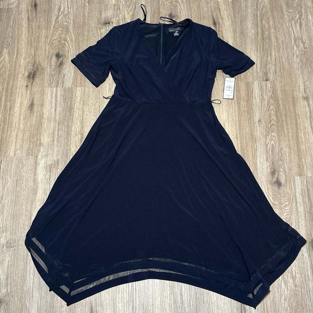 Jessica Howard Navy Blue  Wrap Dress 12P NWT Short Sleeve Sheer Hem No Belt